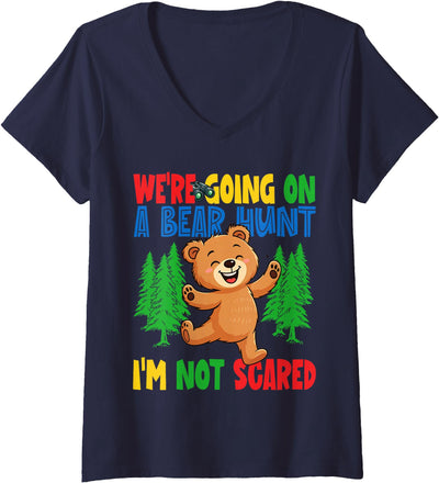 Womens We're Going on a Bear Hunt I'm Not Scared Playful Kids Cute V-Neck T-Shirt