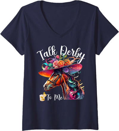 Talk Derby To Me Funny Horse Womens Talk Derby To Me Funny Racing Horse V-Neck T-Shirt