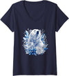 Arctic Polar Bear Crystal Flowers Nature Women's Majestic Arctic Polar Bear with Ice Flowers Fantasy V-Neck T-Shirt - Navy Blue