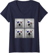 Retro Polar Bear USA July Fourth Photo Booth Women's Polar Bear 4th of July US American Flag Patriotic V-Neck T-Shirt - Navy Blue