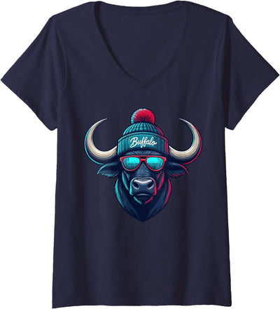 Cow Bison Sunglasses Women's Buffalo V-Neck T-Shirt