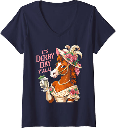 Funny Horse Talk Derby To Me Outfit Men Women Women's Horse Racing It's Derby Day Yall KY Derby Horse 2026 V-Neck T-Shirt