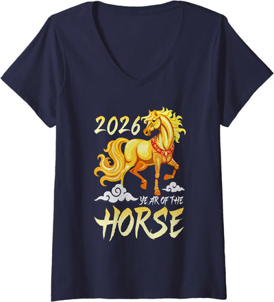 Chinese New Year Gifts 2026 & Horse Zodiac Clothes Womens Year of The Horse 2026, Chinese New Year 2026 V-Neck T-Shirt