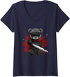 dark teddy bear love Womens Ninja Teddy Bear V-Neck T-Shirt - Navy Blue