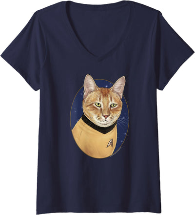 Womens Star Trek Captain Cat Kirk V-Neck T-Shirt