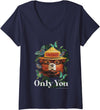 Womens Smokey Bear Only You Minimal Smokey Butterflies V-Neck T-Shirt - Navy Blue