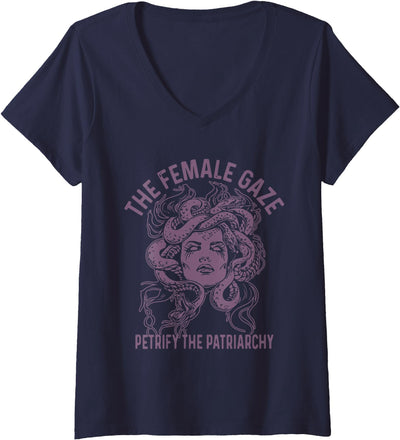 Medusa Apparel Womens Medusa The Female Gaze Petrify The Patriarchy V-Neck T-Shirt