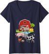 Farmer Funny Farm Animal Lover Gift Womens Donkey Pig Chicken Cow Agriculture Farm Animal V-Neck T-Shirt - Navy Blue