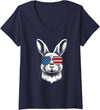 Women's American Bunny USA Pride Rabbit V-Neck T-Shirt in Navy Blue