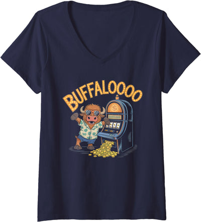 Cow Lucky Buffalo Casino Slot Machine Gambling V-Neck T-Shirt