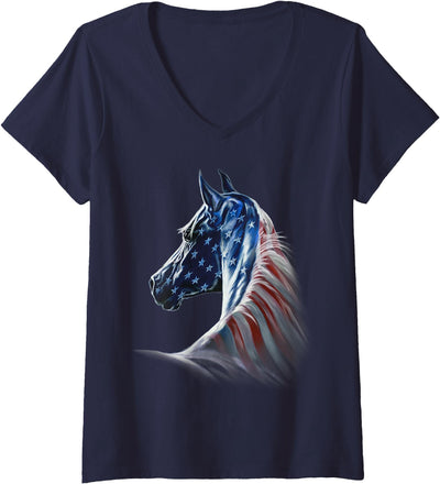 Patriotic Horse American Flag Vintage Horses Womens America Horses - Patriotic Horse American Flag Vintage V-Neck T-Shirt