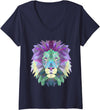 Lion Shirts JG Womens Lion Face Shirt Cool Zoo Animals V-Neck T-Shirt - Navy Blue