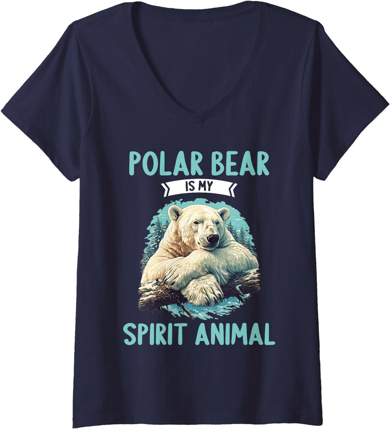 Polar Bears Polar Bear Lovers Shop Womens Polar Bears Polar Bear is my spirit animal V-Neck T-Shirt - Navy Blue