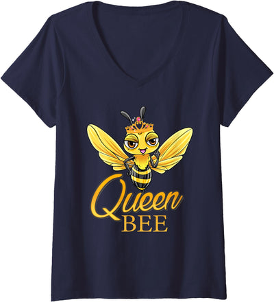 BDAZ Women's Queen Bee Crown Beekeeper Beekeeping Hive Yellow Honeybee V-Neck T-Shirt