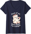 Polar Bear Coffee Christian Funny Delight Gifts Women's First of All Jesus Thinks I'm A Delight Funny Polar Bear V-Neck T-Shirt - Navy Blue