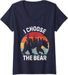 Does Not Bear Thinking About Womens I Choose The Bear V-Neck T-Shirt - Navy Blue