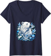 Arctic Polar Bear Snowflake Winter Christmas Women's Christmas Polar Bear Snowflakes Winter Ornaments V-Neck T-Shirt - Navy Blue