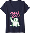 Cute Kawaii Classic Goodbye Childrens Rhyming Game Women's Take Care Polar Bear Happy Funny Last Day of School Summer V-Neck T-Shirt - Navy Blue