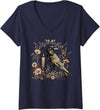 Witchy Vibes Womens Raven V-Neck T-Shirt - Navy Blue