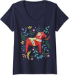 Swedish Dala Horse Swedish Nationality Womens Swedish Dala Horse Folk Art Sweden Flag Dalahelmsoljd Horse V-Neck T-Shirt - Navy Blue