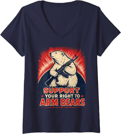 Women's Right to Arm Bears Polar Bear Gun Rights Pun Humor V-Neck T-Shirt
