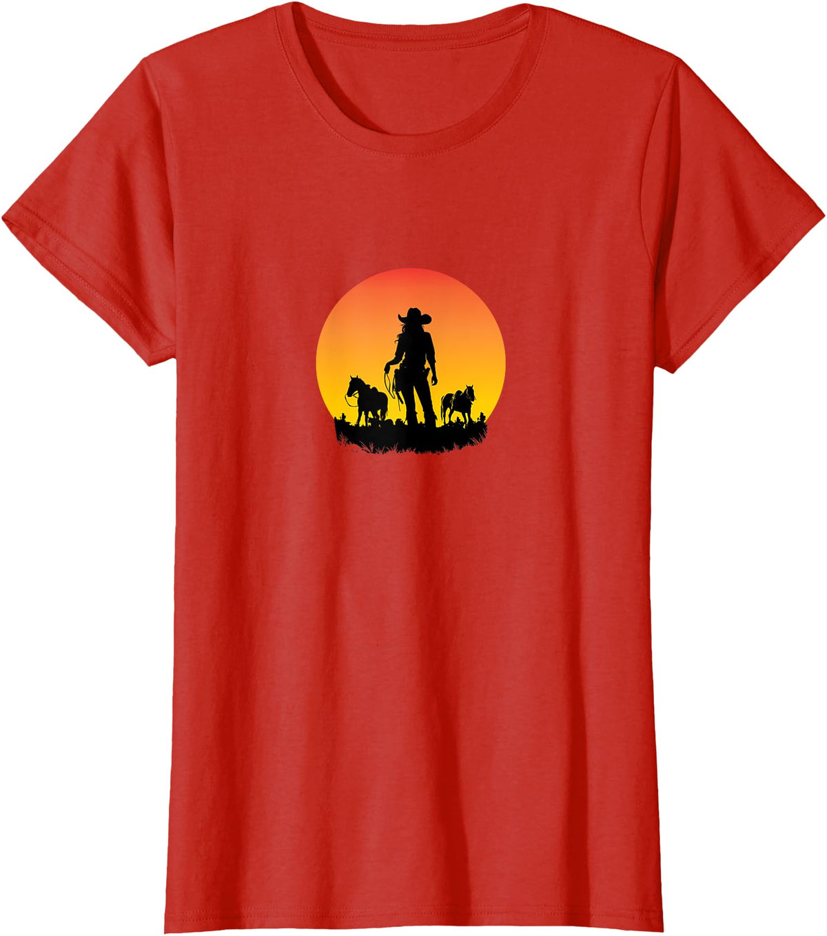 Horses Cowgirl T-Shirt - Red