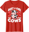 Cows for awesome Girls Farmer Cute Cow Just a Girl Who Loves Cows T-Shirt - Red