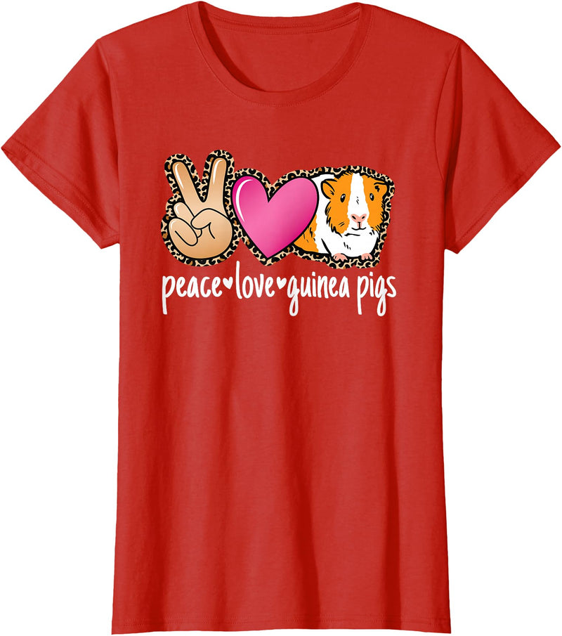 BALARI Peace Love Guinea Pigs Cute Guinea Pig Lover Women Girls T-Shirt - Red