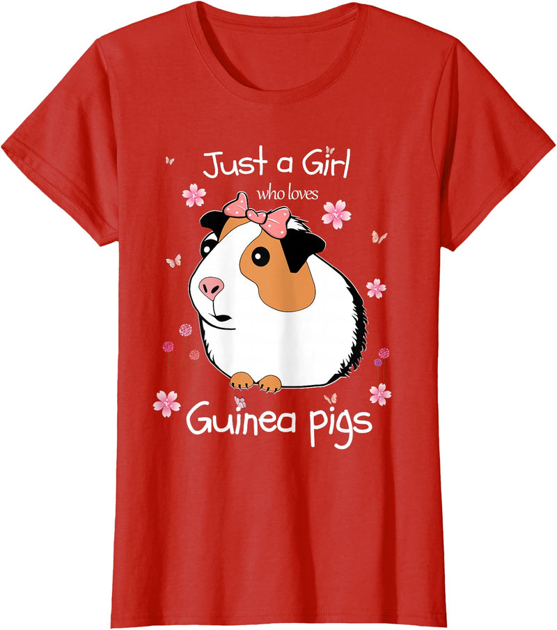 Just a Girl Cute Funny T-Shirts Just a Girl Who Loves Guinea Pigs - Cute Pets Lover Gift T-Shirt - Red