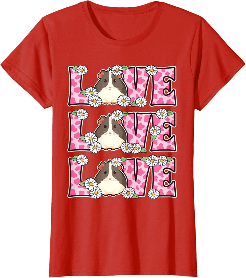Cute Cow Print Love Clothes For Women & Teen Girls Love Guinea Pig Lover Outfit Women Girl Kids Cute Guinea Pig T-Shirt - Red