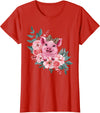 Pig Leopard Headband Flower Pig With Leopard Headband Flower Pig Lover T-Shirt - Red