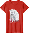 Mama Polar Bear and Baby Cub for Girls and Women T-Shirt - Red
