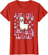 KATYLIN Just A Girl Who Loves Llamas Llama Lover Girls Kids T-Shirt - Red