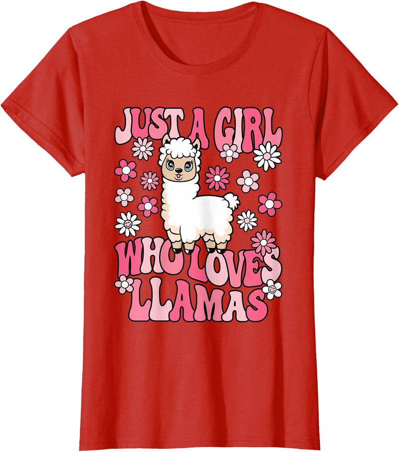 KATYLIN Just A Girl Who Loves Llamas Llama Lover Girls Kids T-Shirt - Red