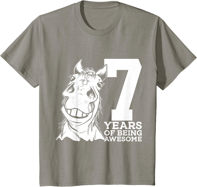 COOL HORSE DESIGNS AND OUTFITS Horse 7 YEARS OF BEING AWESOME RIDING 7TH BIRTHDAY T-Shirt - Slate Grey
