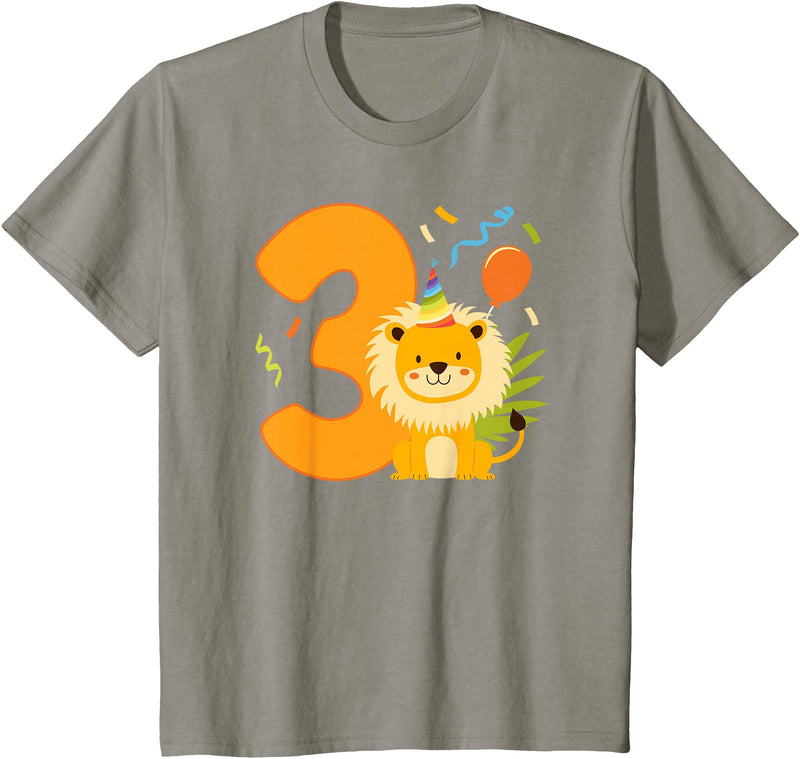 Three Year Old Lion Third Birthday Kids 3rd Lion Birthday Party 3 Year Old Lions Birthday T-Shirt - Slate Grey