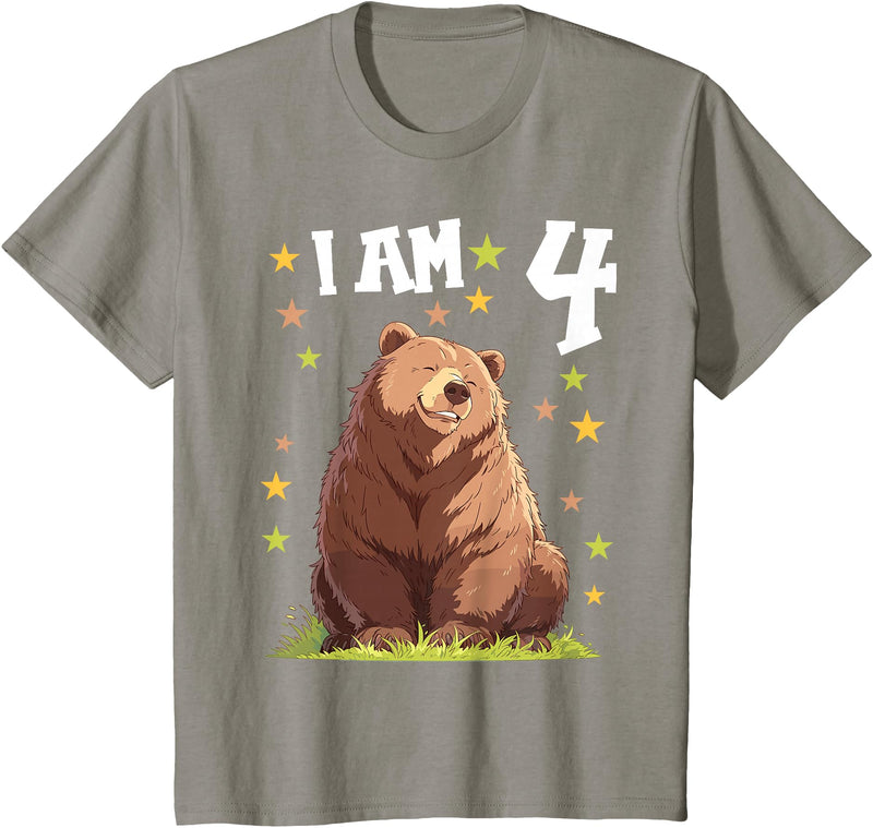4 years old 4th birthday Bear Kids 4 Years old 4 birthday Bears Boy Girl Bear T-Shirt - Slate Grey