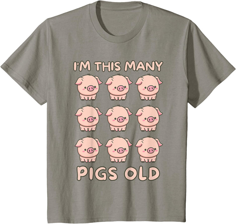 Pigs lover Birthday Gifts Toddler I'm This Many Pigs Old - 9th Birthday Pig 9 Years Old Bday T-Shirt - Slate Grey