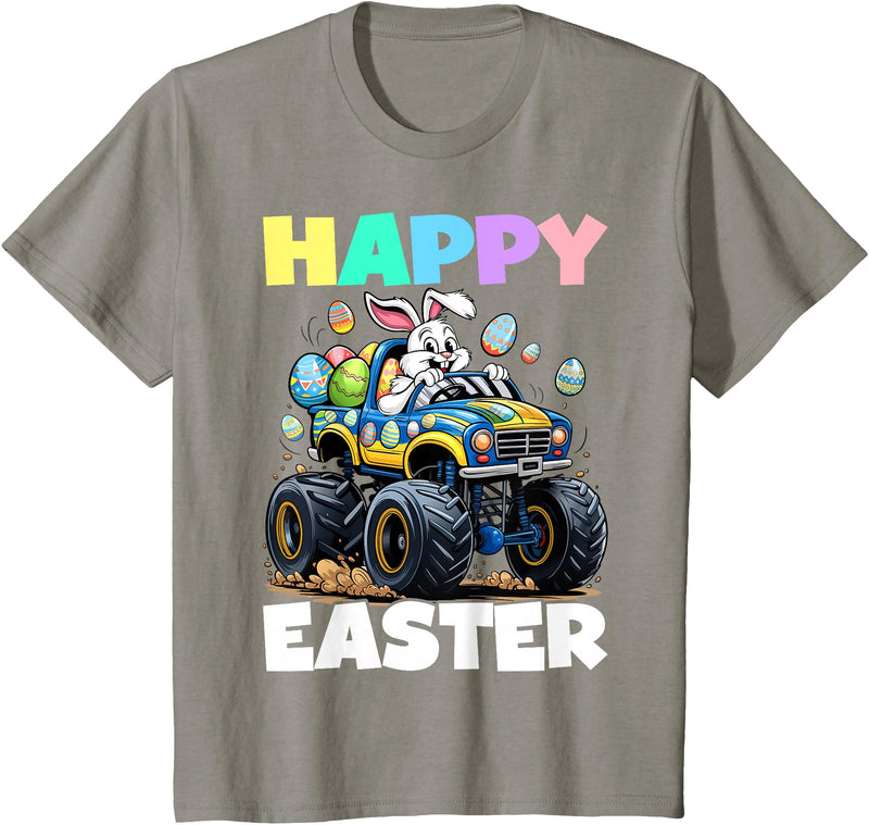 Happy Easter Day Bunny Monster Truck Eggs Cool Rabbit T-Shirt in Slate Grey