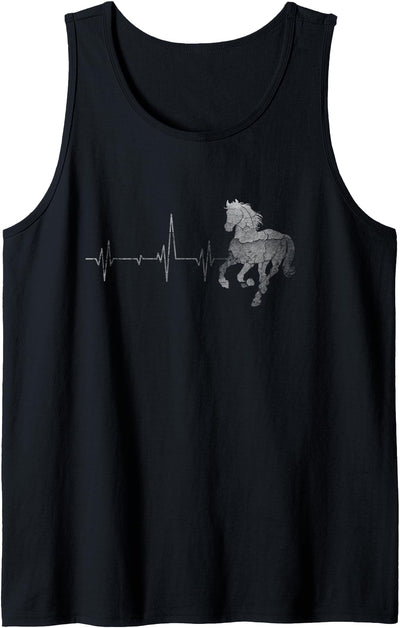 Vintage Retro Distressed Heartbeat Horse Riding Animal Gift Tank Top