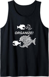 Pro Union Shirts - Union Solidarity & Pride Big Fish Little Fish Pro Union Graphic ORGANIZE Tank Top - Black