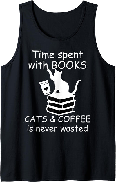 Cats Books Coffee Shirt,Coffee Books & Cats Lover Books Cats Coffee Shirt,Life is Better with Coffee Cats Book Tank Top
