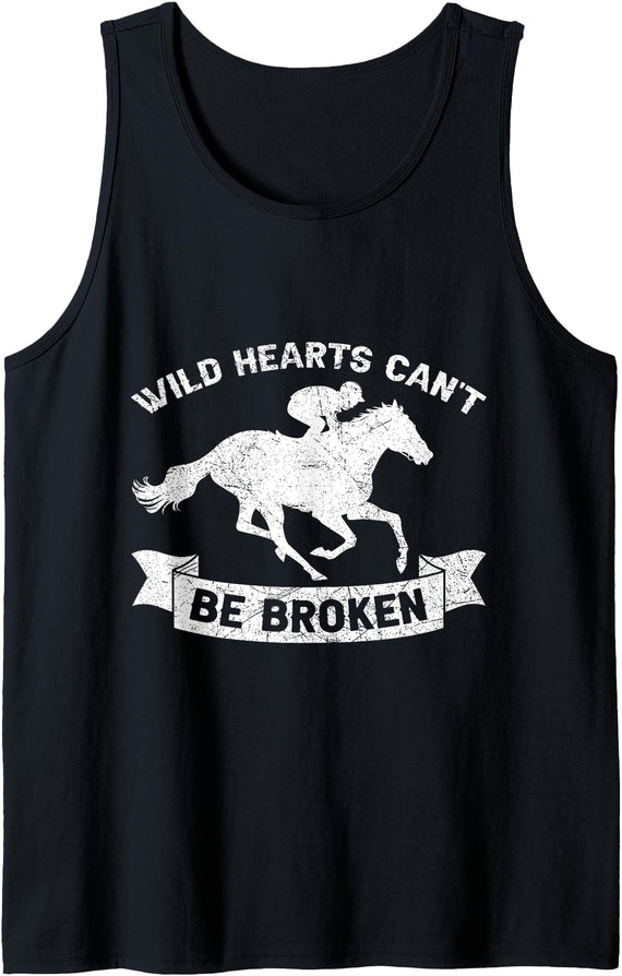Horse Racing Derby Race Funny Horses Lover Horse Racing Race Derby Horseback Wild Hearts Can't Be Broke Tank Top - Black