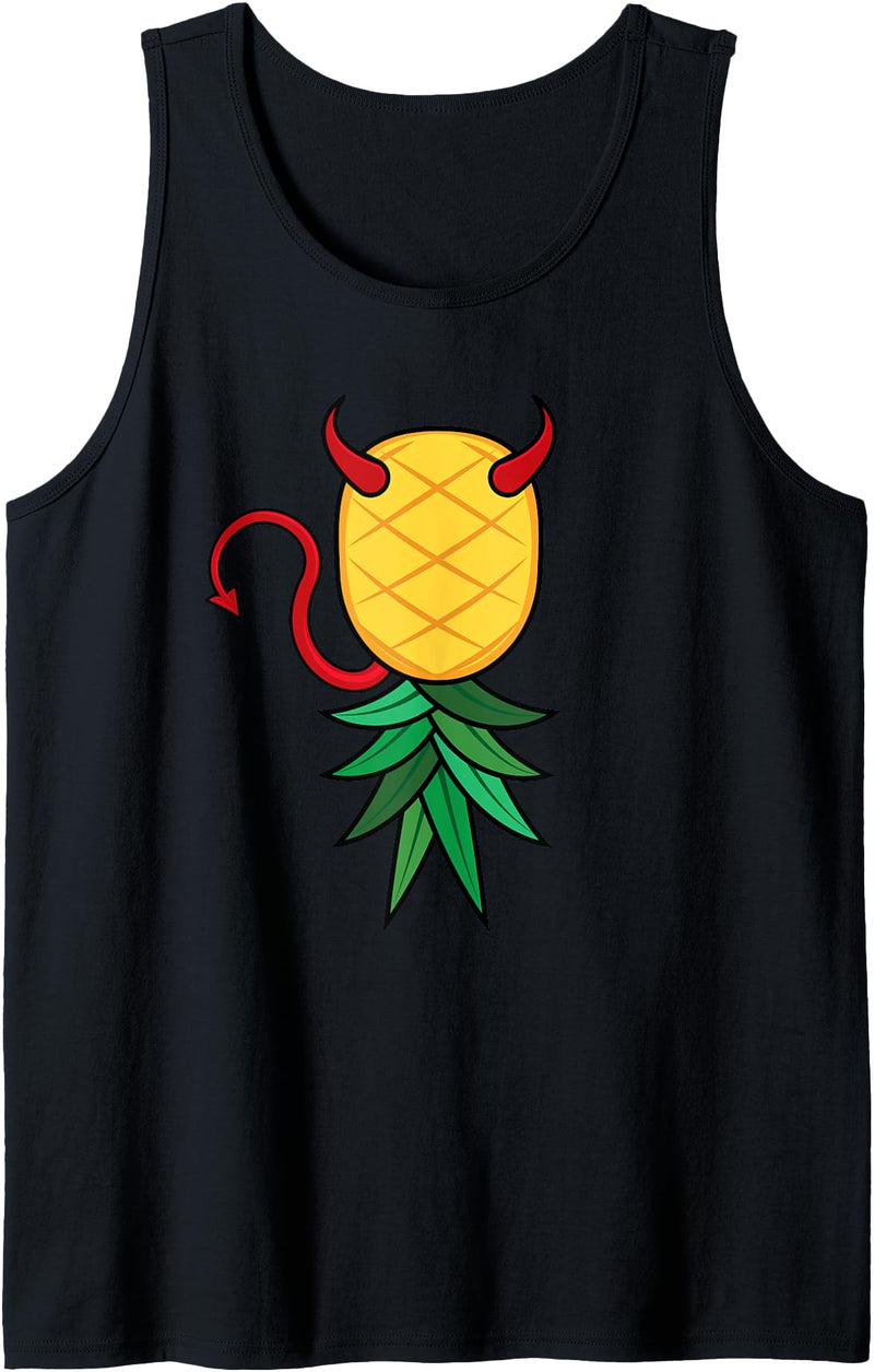 Halloween Upside Down Pineapple Swingers Lifestyle Halloween Devil Costume Upside Down Pineapple Swinger Tank Top - Black