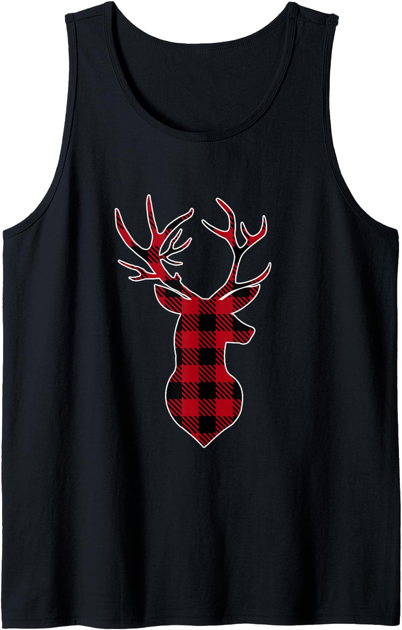 Buffalo Plaid Deer Christmas Ls Classic Red & Black Christmas Deer Head Buffalo Plaid Tank Top - Black