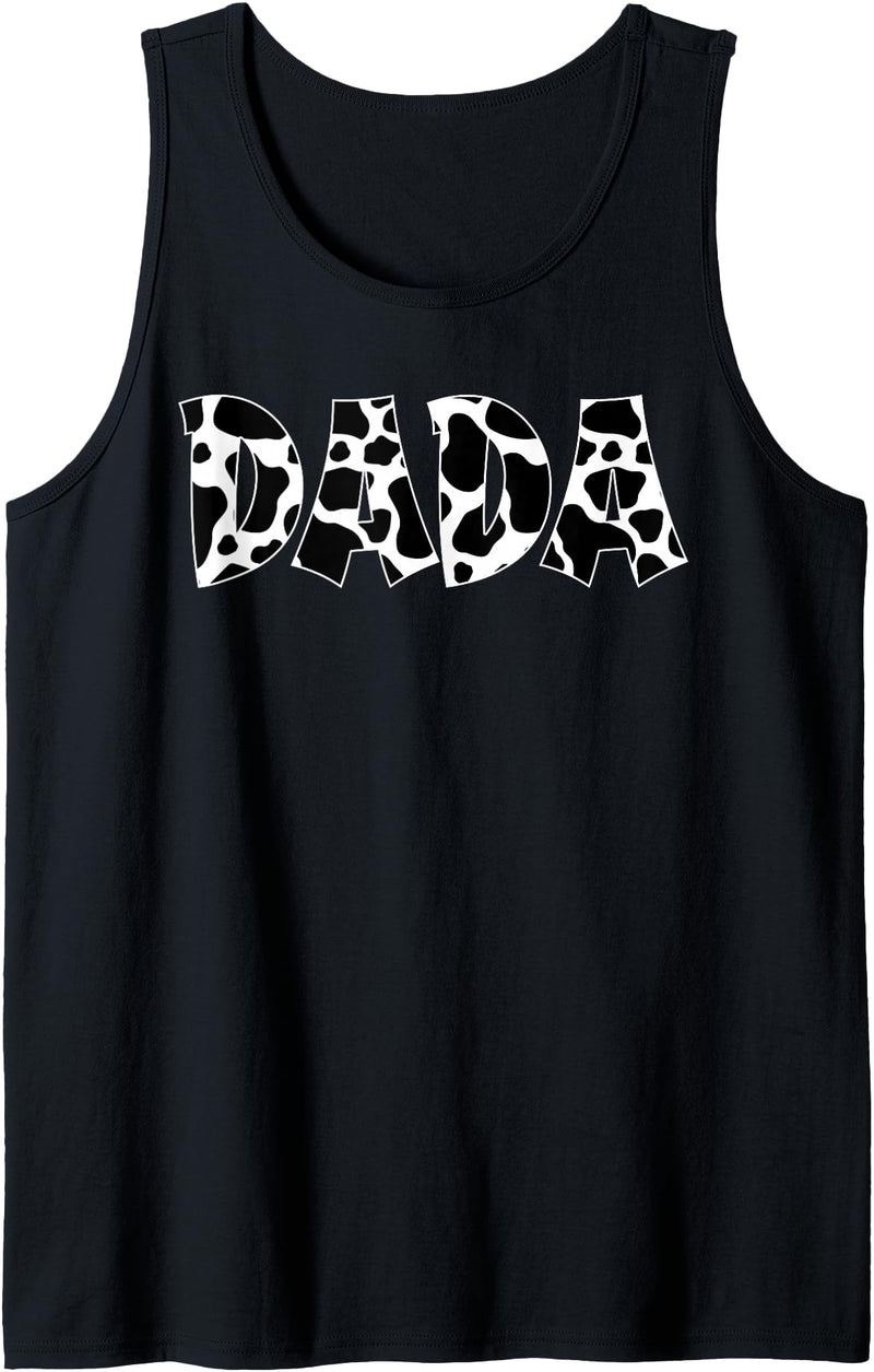 Funny Western Cow Dad Dada Cow Fathers Day Shirts Dada Cow Print Cow Pattern Cow Dad Father's Day Daddy Cow Tank Top - Black