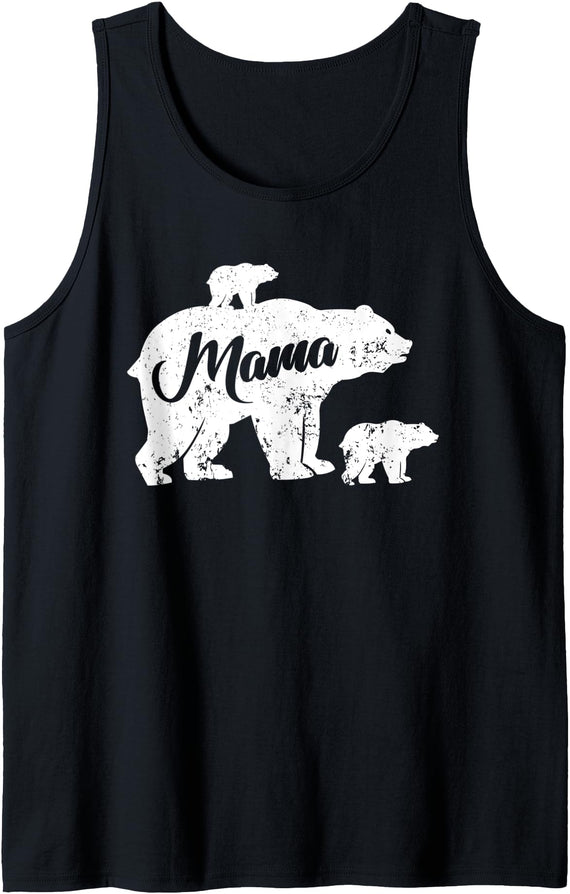 Matching Family Mama Bear Gifts Mama Bear with two Kids - Family Bear Baby Newborn Mamabear Tank Top - Black