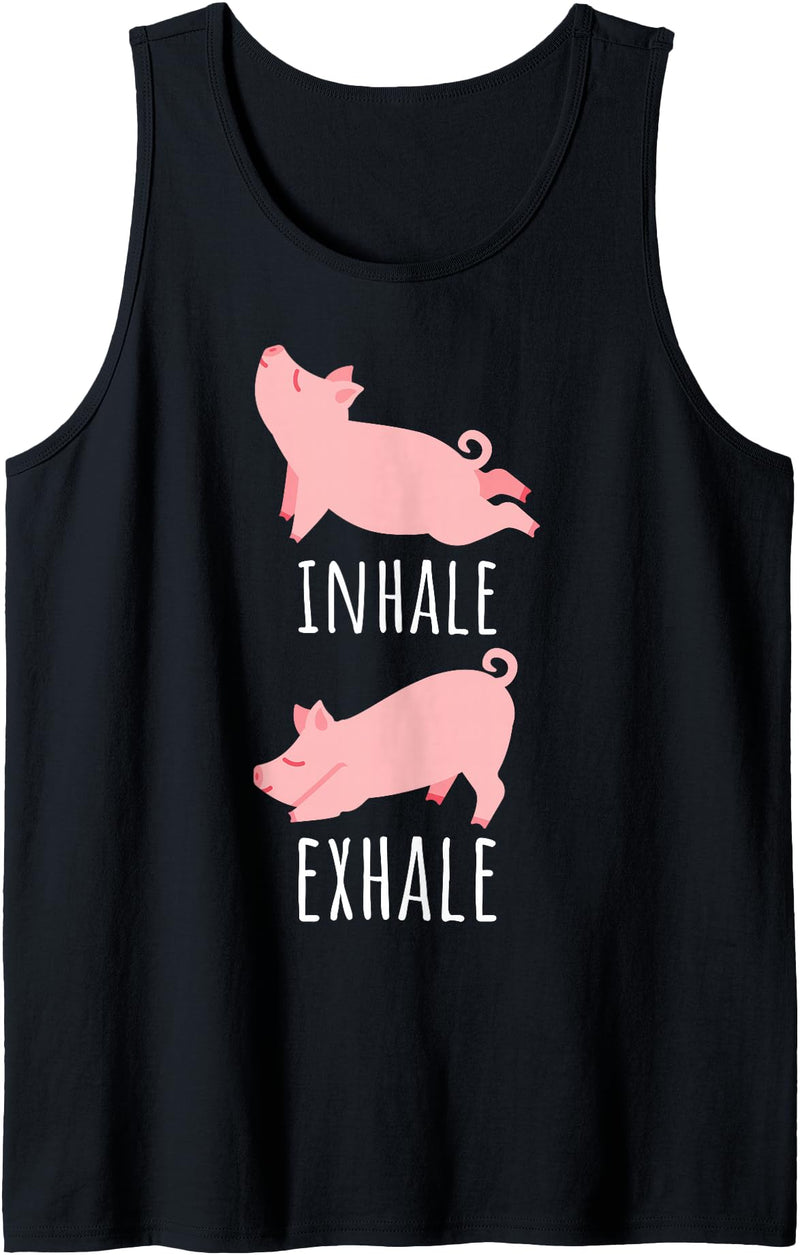 JonFriday Yoga Meditation Namaste Fitness Gifts Inhale Exhale Pig Yoga Meditation Workout Exercise Mom Gift Tank Top - Black