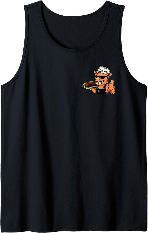 Vintage Funny Cool Pig Chef BBQ Season Men Dad Smokin' Meats and Clapping Cheeks BBQ Funny Pig Chef 2 Sided Tank Top - Black