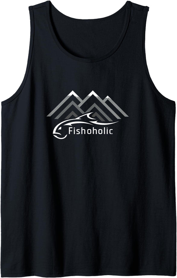 Fishoholic Logo for Fishing Enthusiasts - Snow Mountains Tank Top - Black